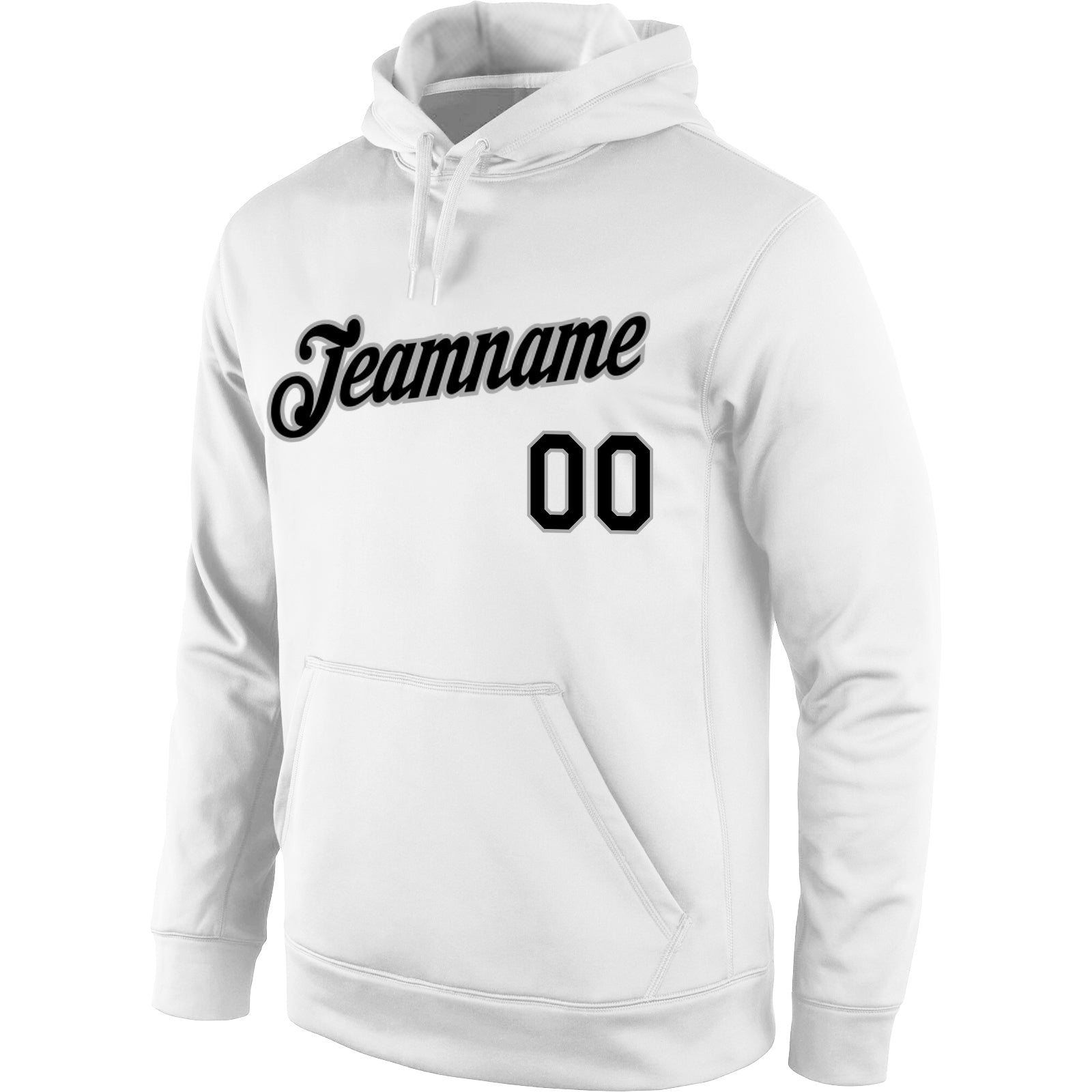 Custom Stitched White Black-Gray Sports Pullover Sweatshirt Hoodie view 2