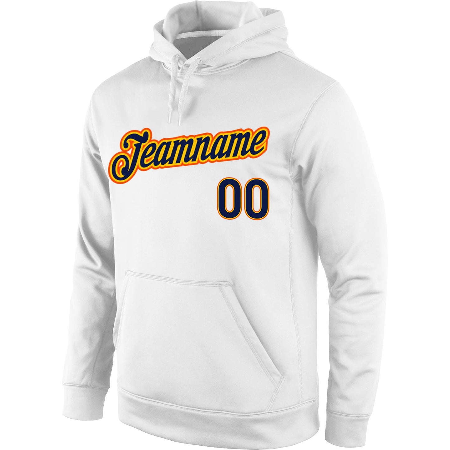 Custom Stitched White Navy-Gold Sports Pullover Sweatshirt Hoodie view 2