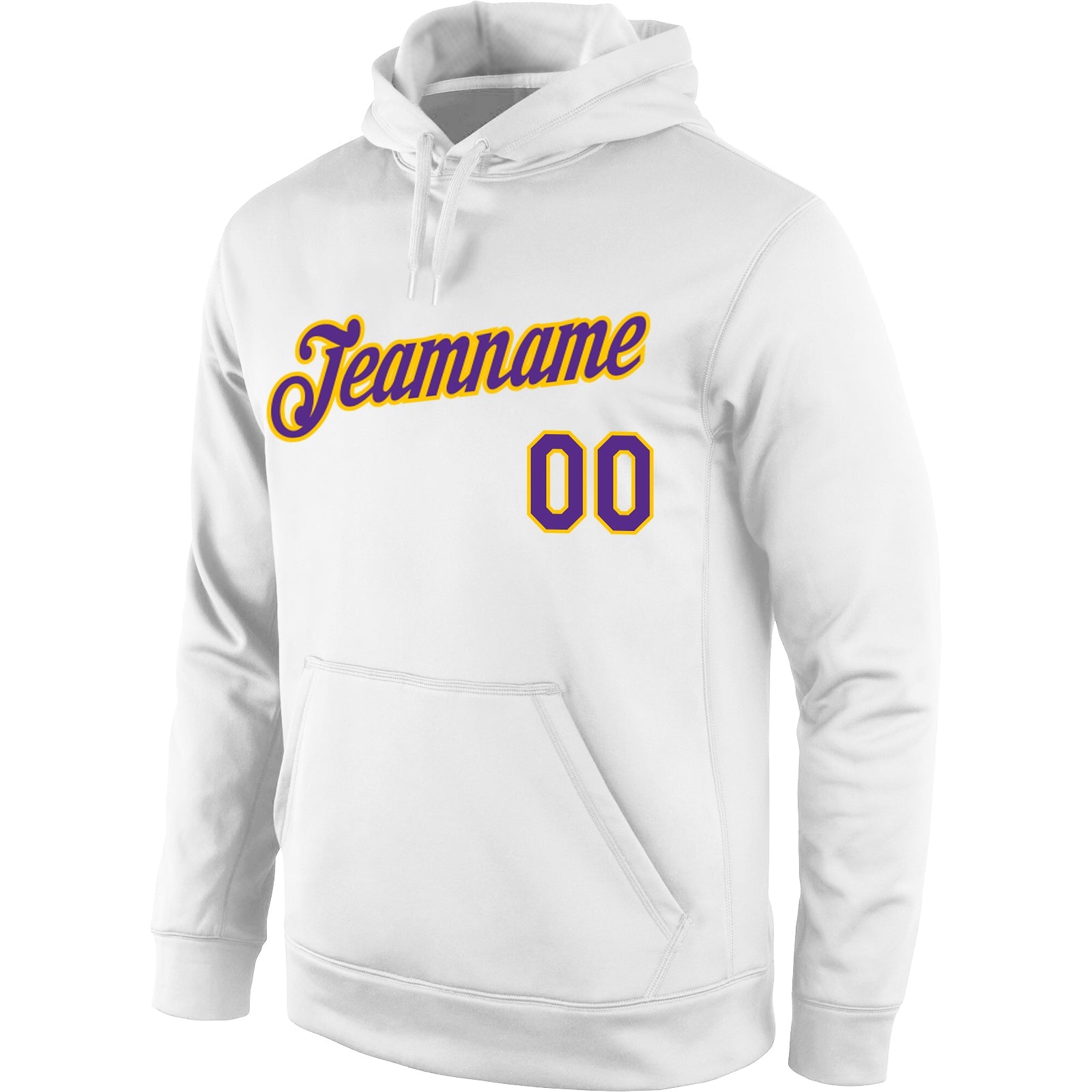 Custom Stitched White Purple-Gold Sports Pullover Sweatshirt Hoodie view 2