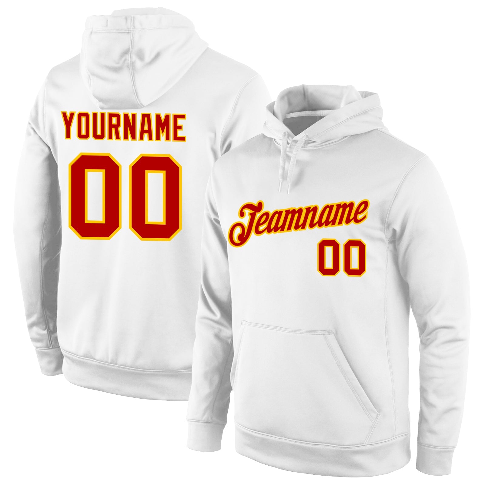 Custom Stitched White Red-Gold Sports Pullover Sweatshirt Hoodie - Main View