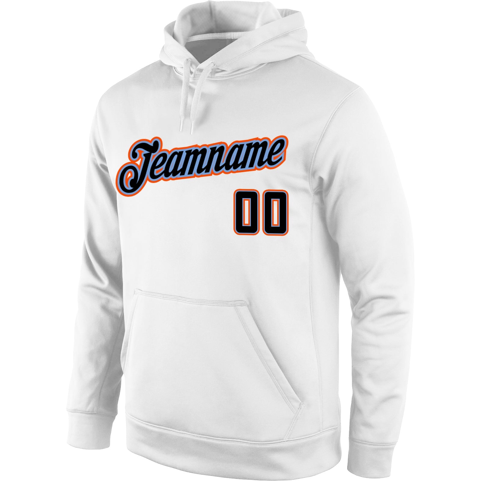 Custom Stitched White Black-Orange Sports Pullover Sweatshirt Hoodie view 2