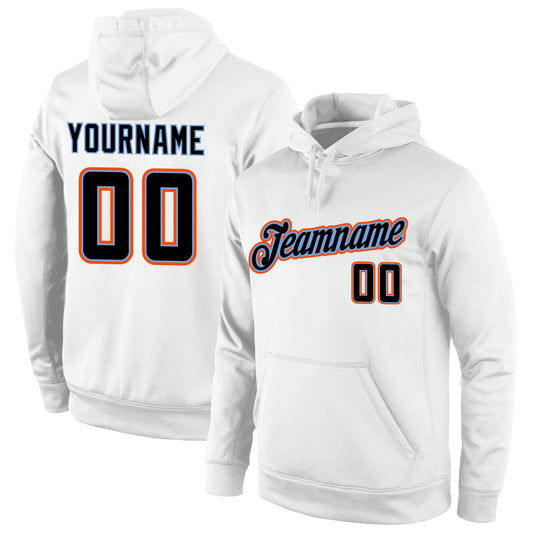 Custom Stitched White Black-Orange Sports Pullover Sweatshirt Hoodie - Main View