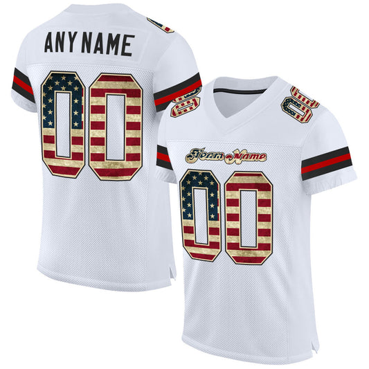 Custom White Vintage USA Flag-Black Mesh Authentic Football Jersey - Main View