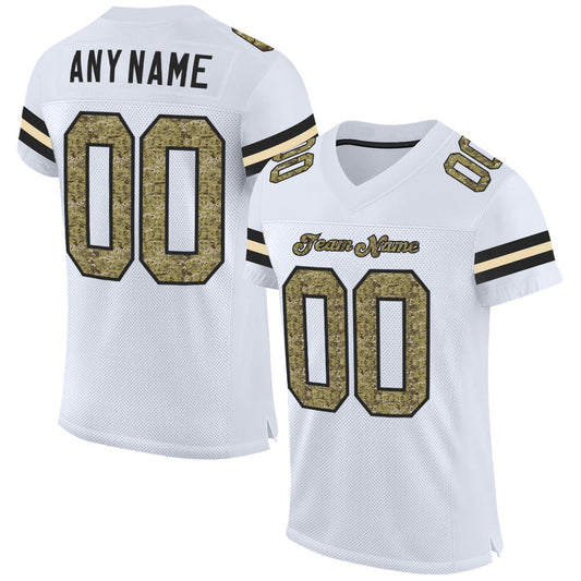Custom White Camo-Black Mesh Authentic Football Jersey - Main View