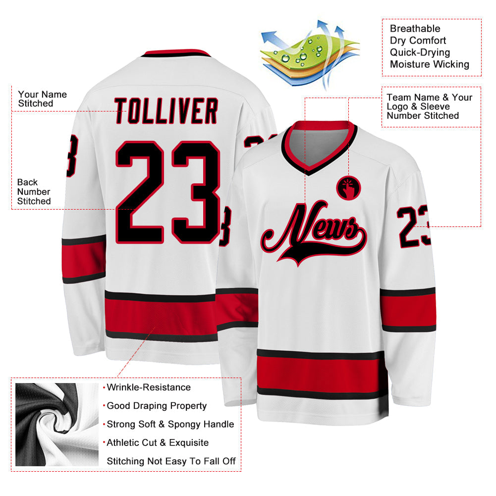 Custom White Black-Red Hockey Jersey view 2