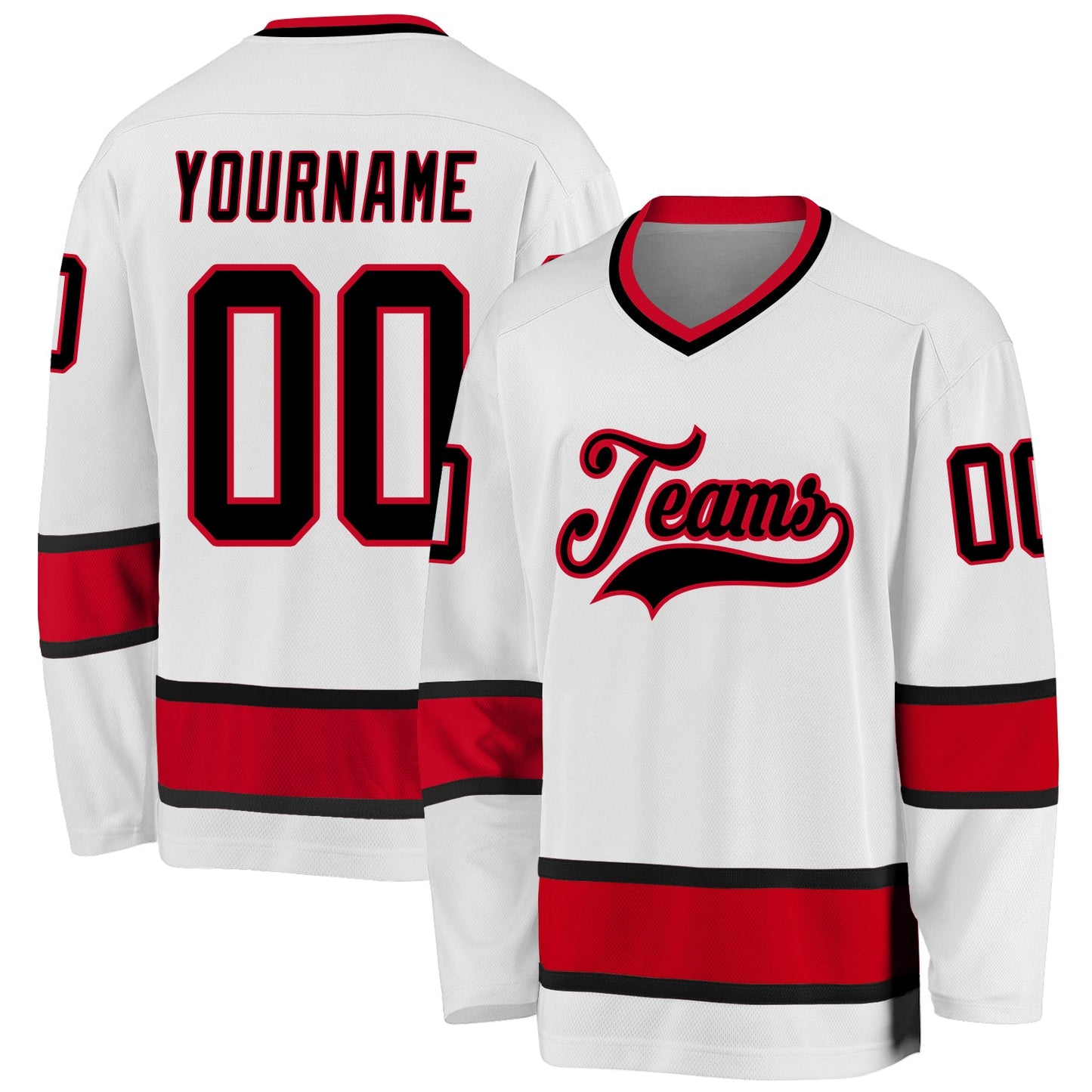 Custom White Black-Red Hockey Jersey - Main View