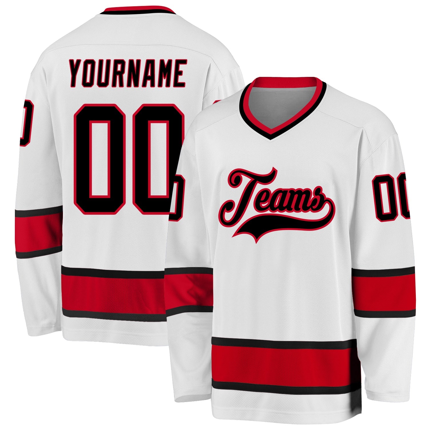 Custom White Black-Red Hockey Jersey - Main View