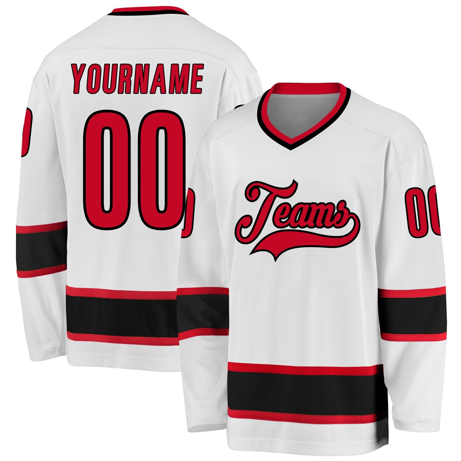 Custom White Red-Black Hockey Jersey - Main View