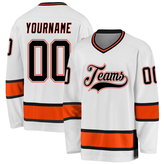 Custom White Black-Orange Hockey Jersey - Main View