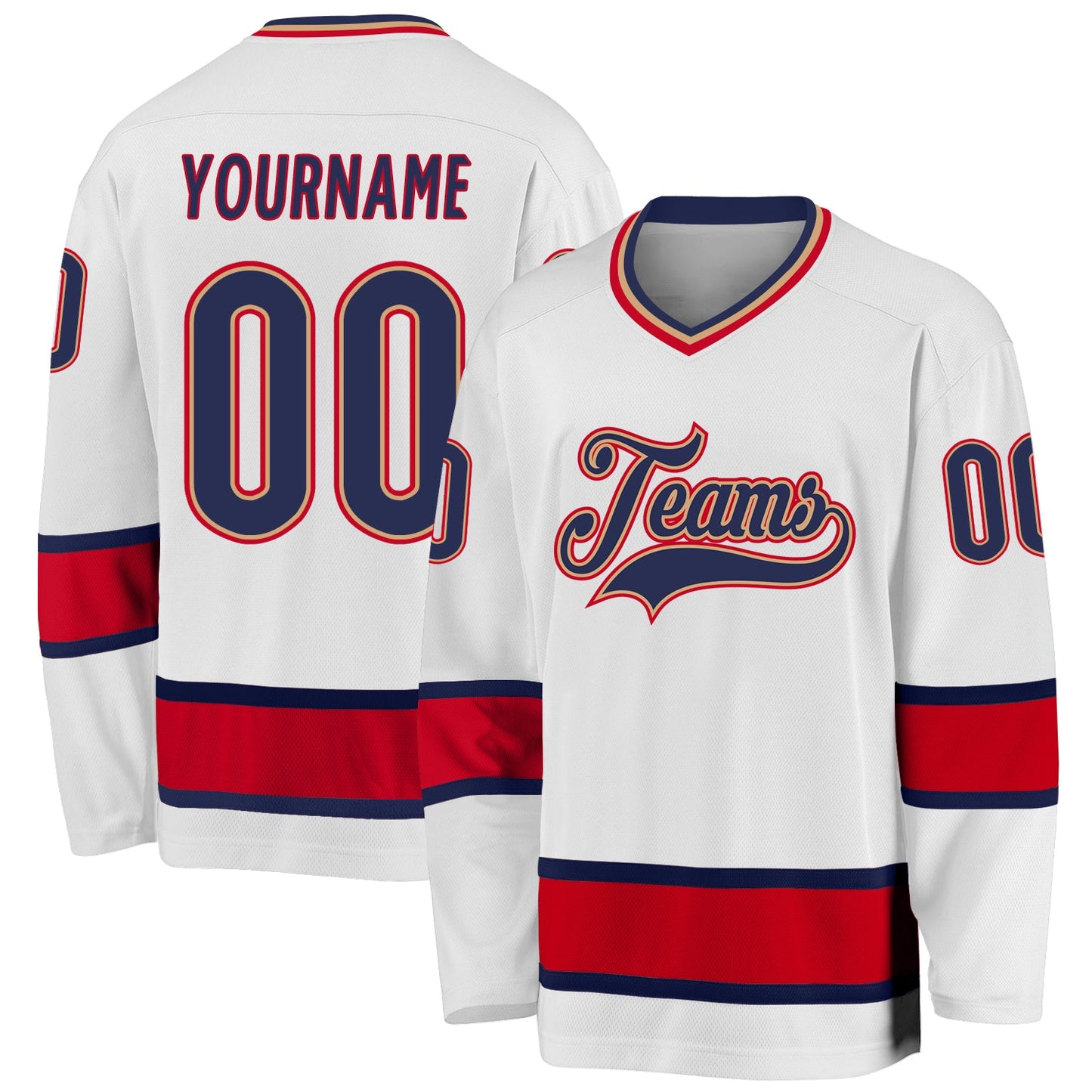 Custom White Navy-Red Hockey Jersey - Main View