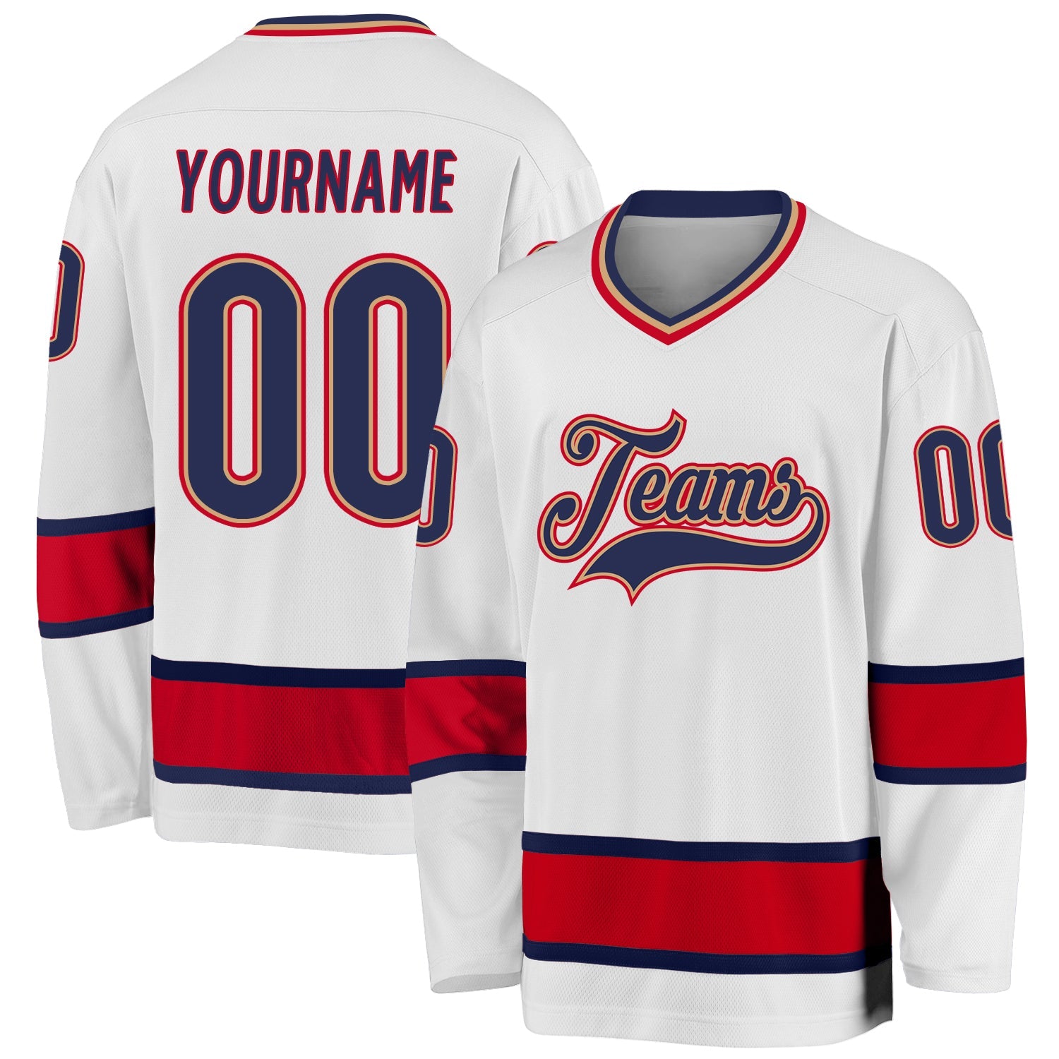 Custom White Navy-Red Hockey Jersey - Main View