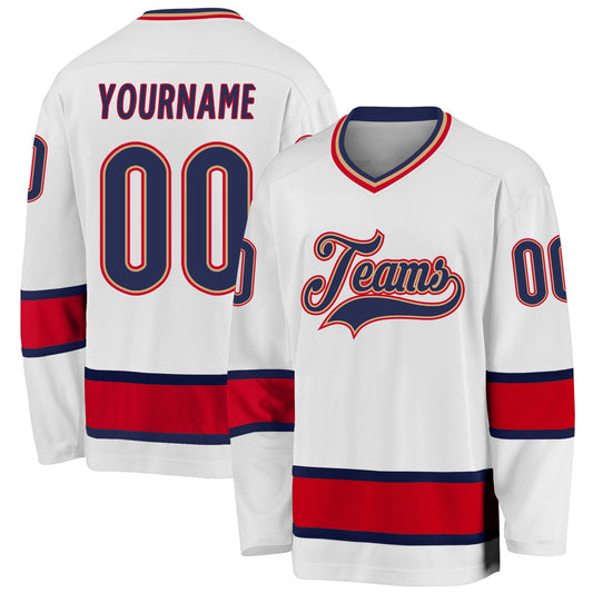 Custom White Navy-Red Hockey Jersey - Main View