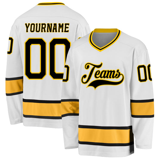 Custom White Black-Gold Hockey Jersey - Main View