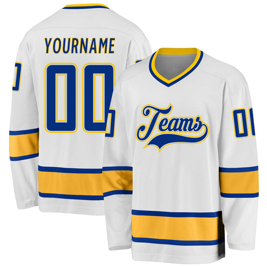 Custom White Royal-Gold Hockey Jersey - Main View