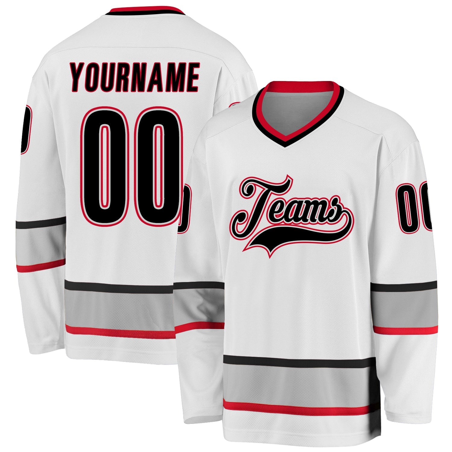 Custom White Black-Gray Hockey Jersey - Main View