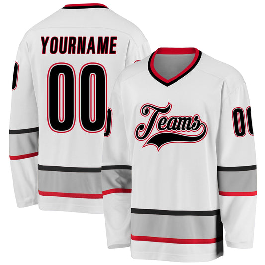 Custom White Black-Gray Hockey Jersey - Main View