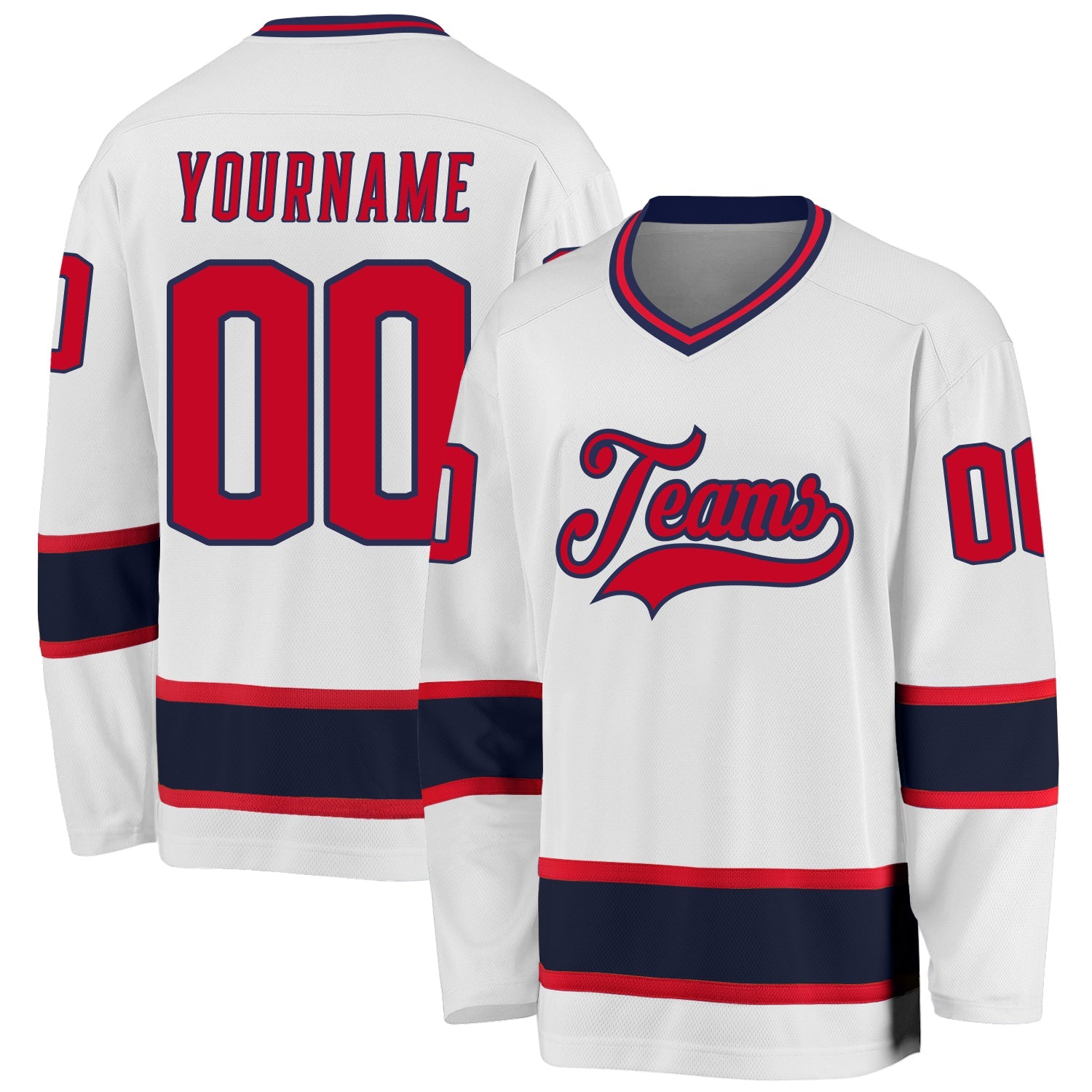 Custom White Red-Navy Hockey Jersey - Main View