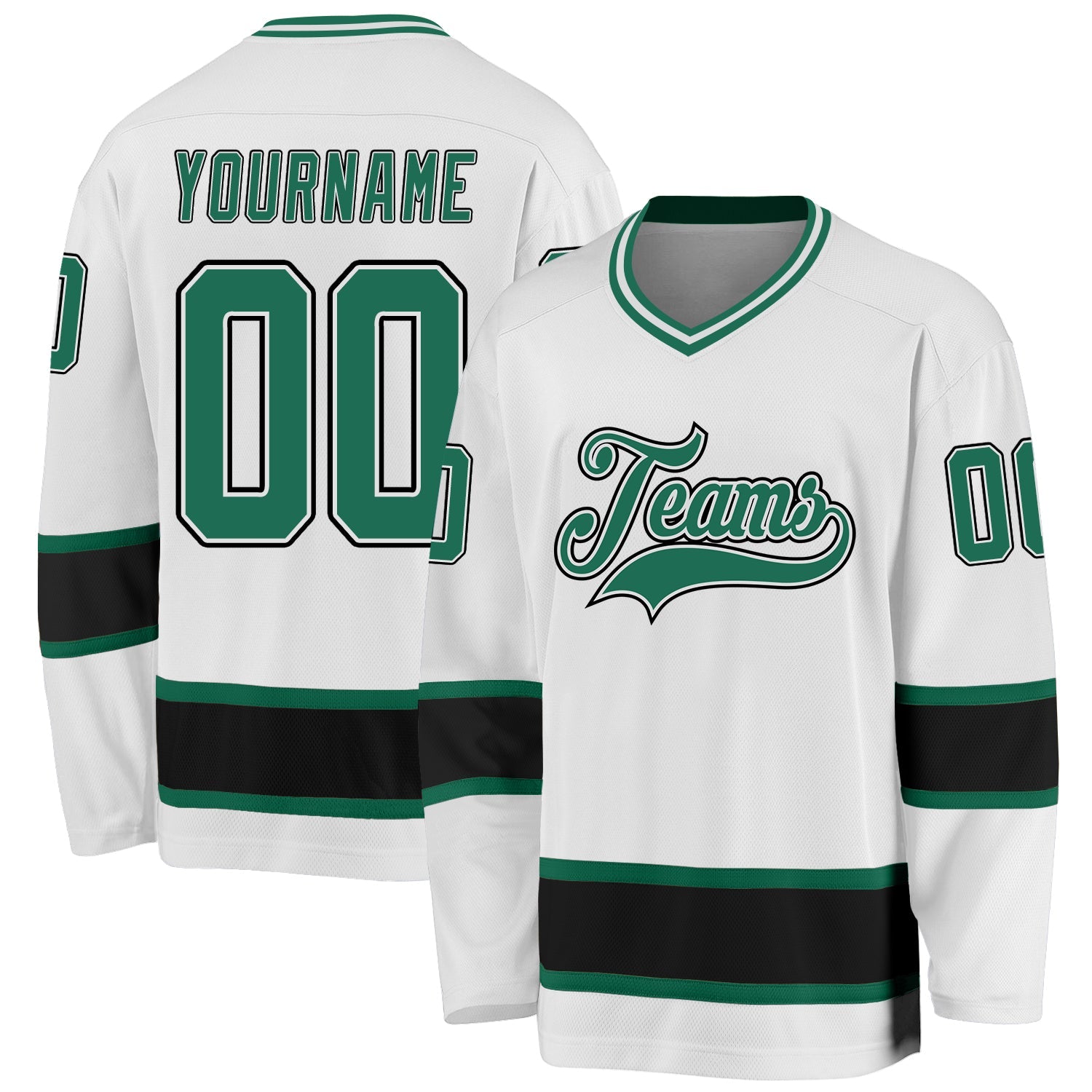 Custom White Kelly Green-Black Hockey Jersey - Main View