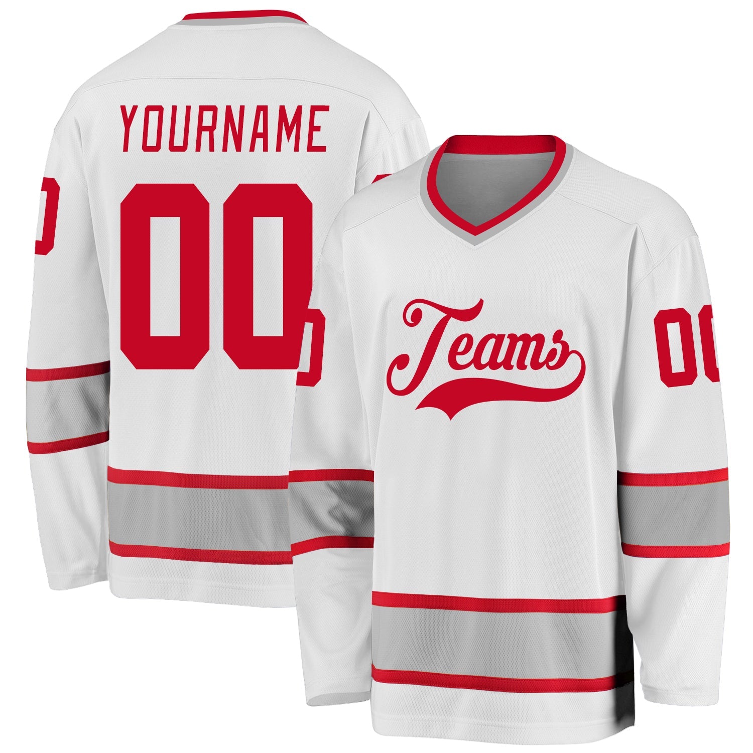 Custom White Red-Gray Hockey Jersey - Main View