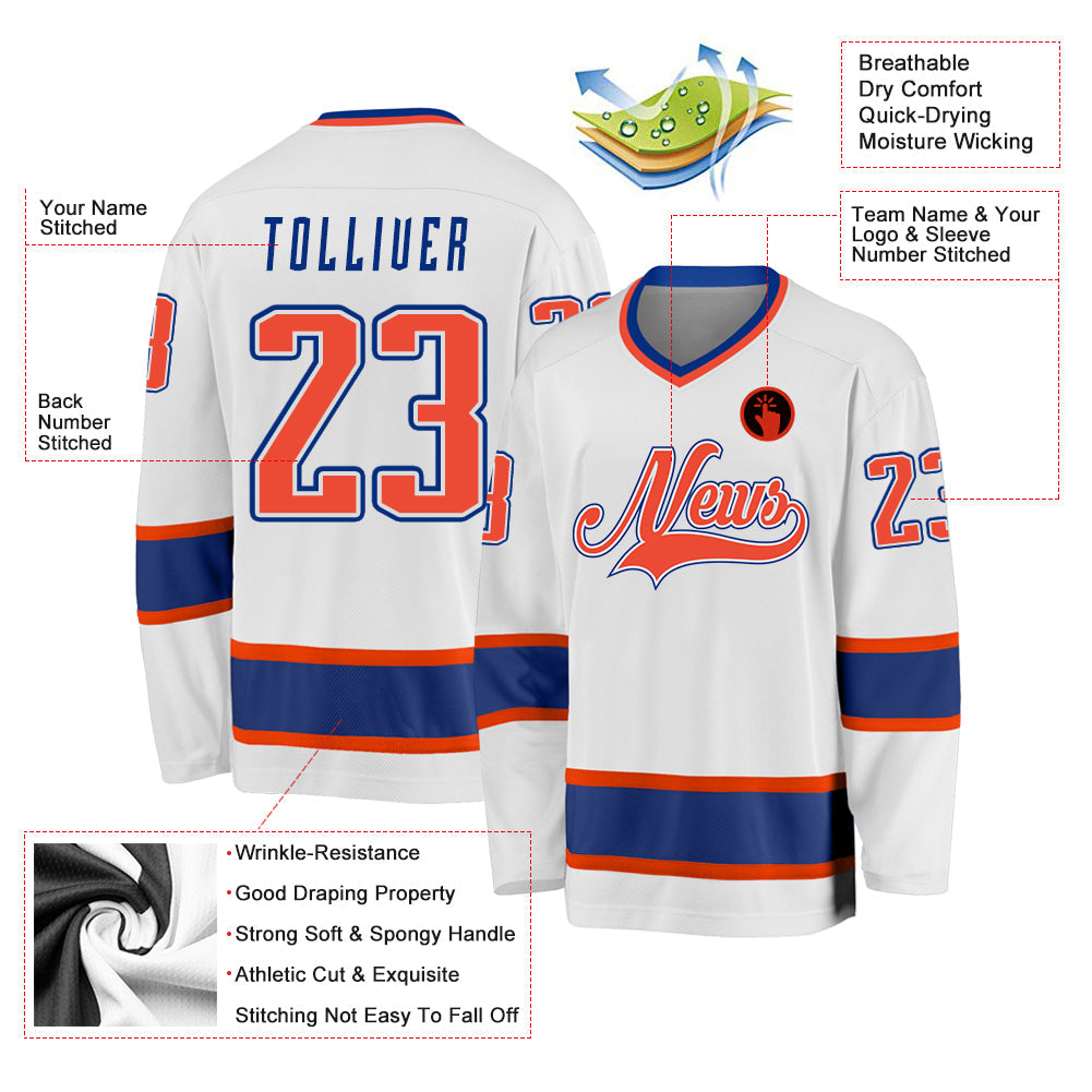 Custom White Orange-Royal Hockey Jersey view 2