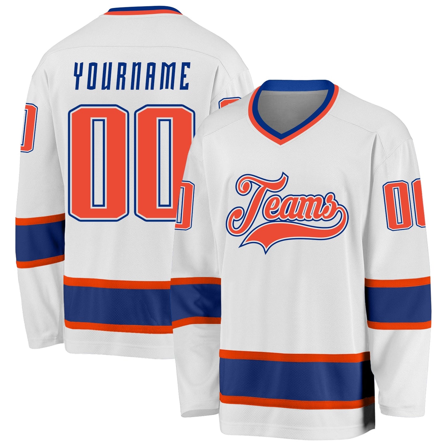 Custom White Orange-Royal Hockey Jersey - Main View