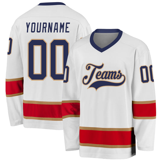Custom White Navy-Red Hockey Jersey - Main View