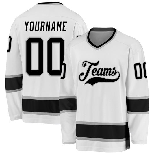 Custom White Black-Gray Hockey Jersey - Main View