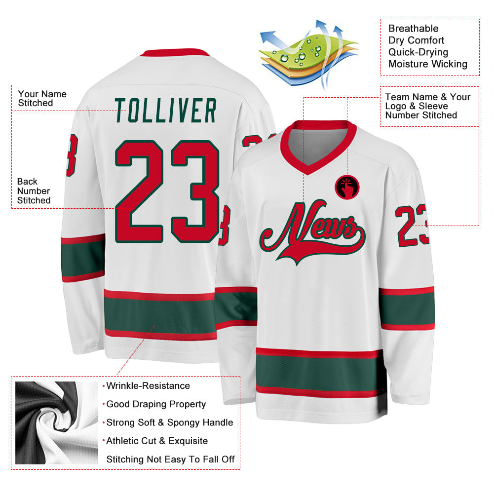 Custom White Red-Green Hockey Jersey view 2