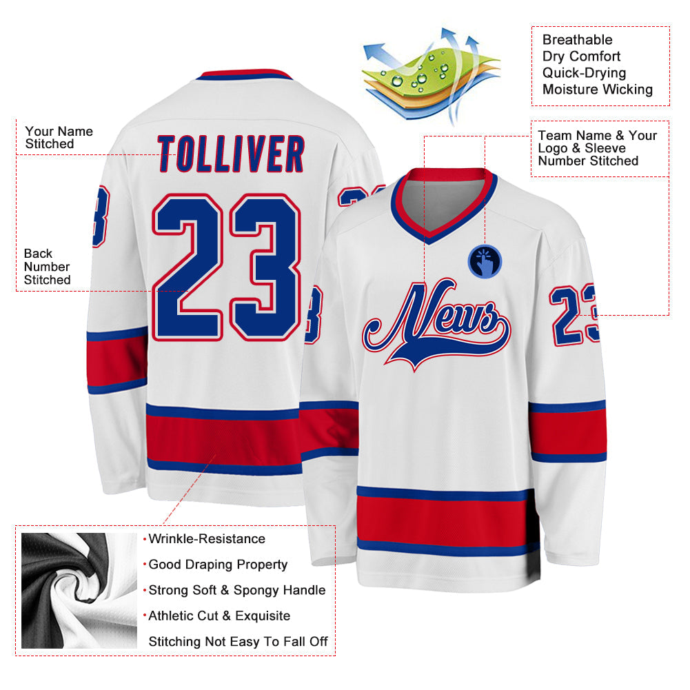 Custom White Royal-Red Hockey Jersey view 2