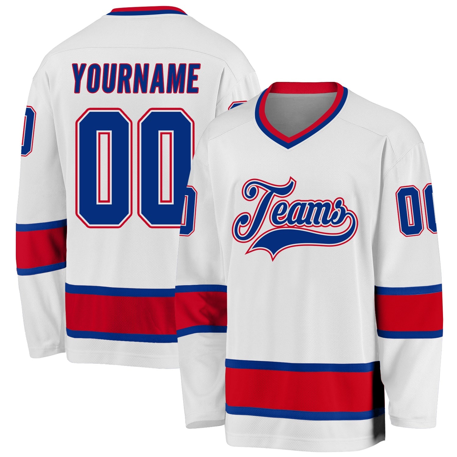 Custom White Royal-Red Hockey Jersey - Main View