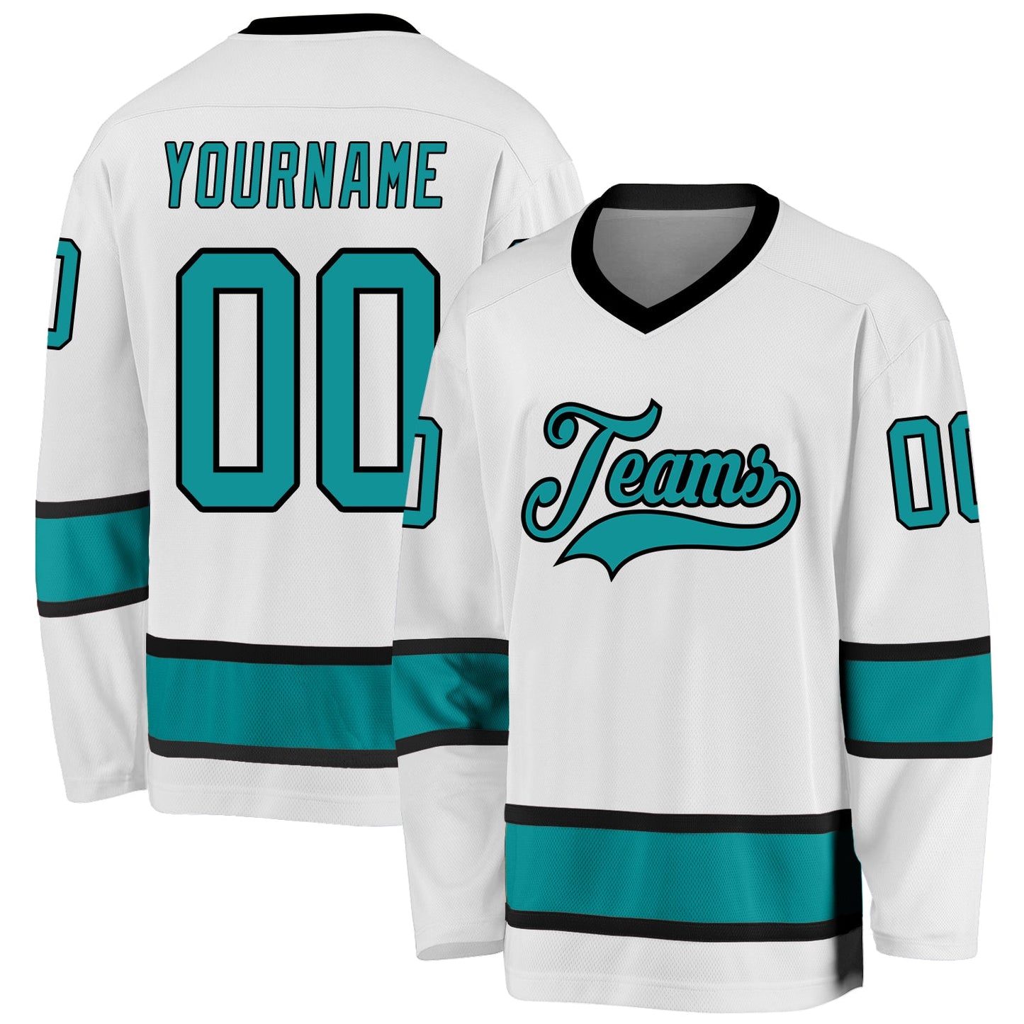 Custom White Aqua-Black Hockey Jersey - Main View