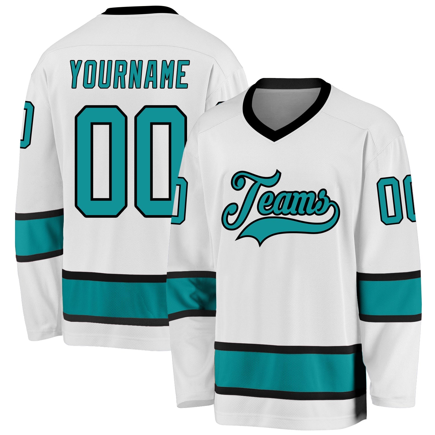 Custom White Aqua-Black Hockey Jersey - Main View