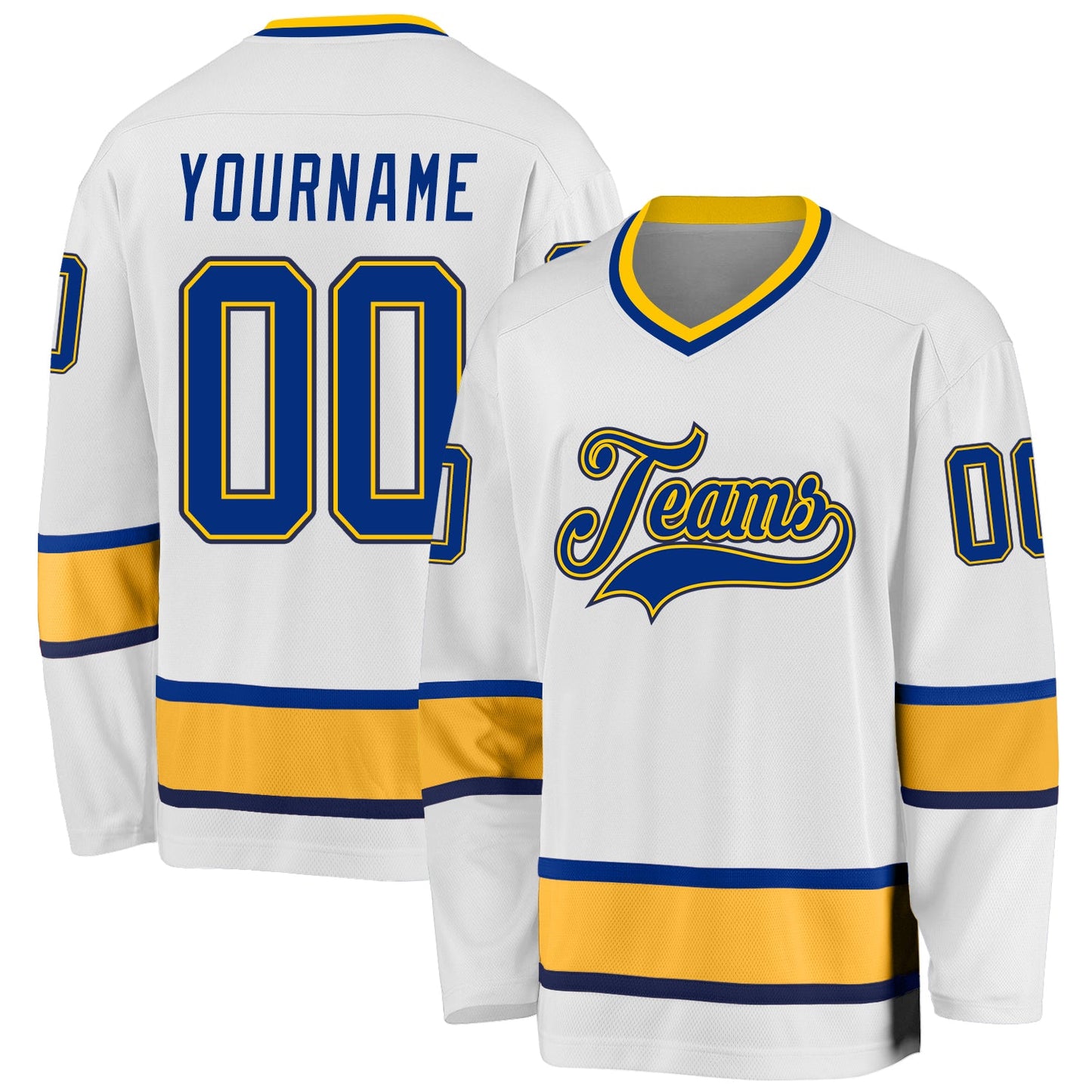Custom White Royal-Gold Hockey Jersey - Main View