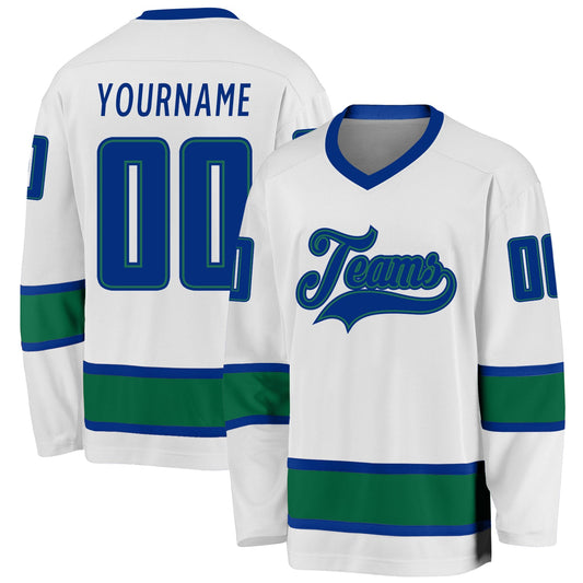 Custom White Royal-Kelly Green Hockey Jersey - Main View