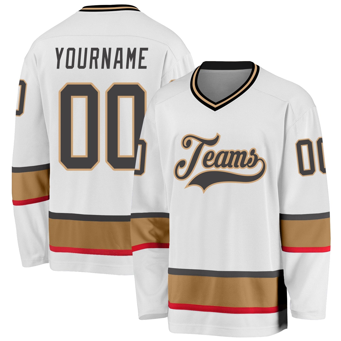 Custom White Steel Gray-Old Gold Hockey Jersey - Main View