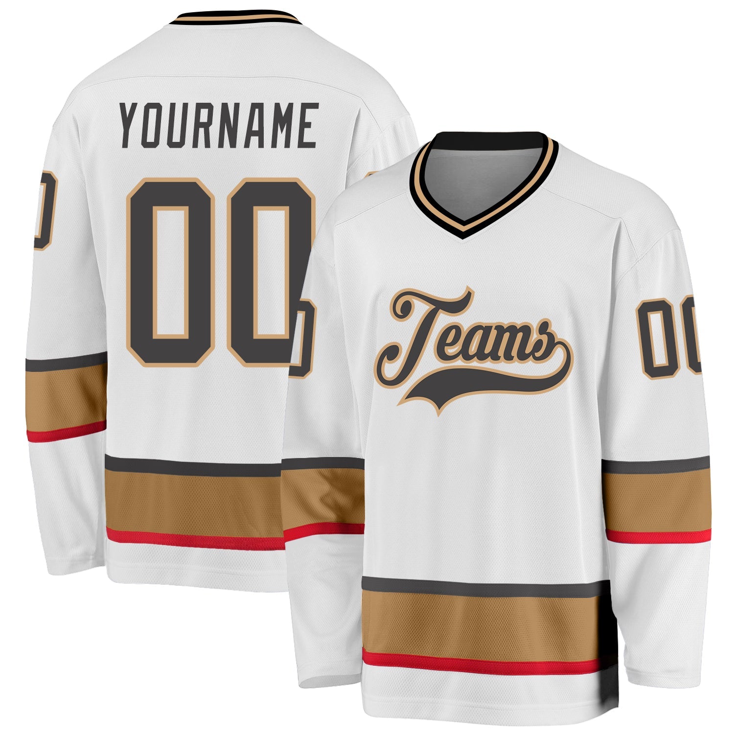 Custom White Steel Gray-Old Gold Hockey Jersey - Main View