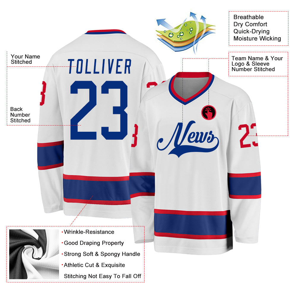 Custom White Royal-Gold Hockey Jersey view 2