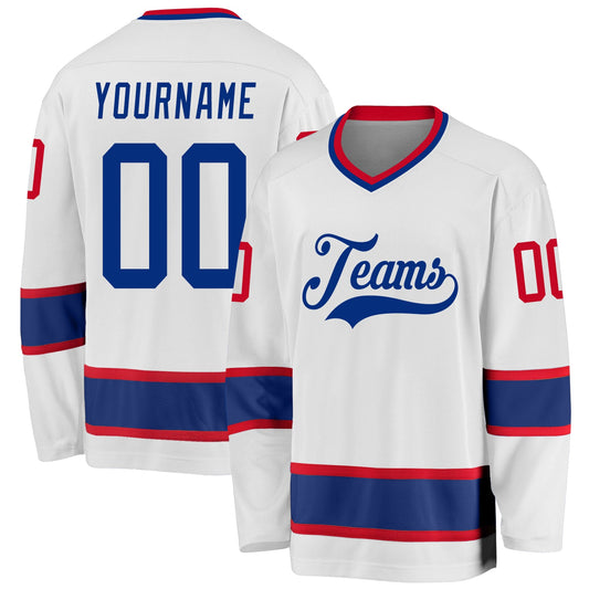 Custom White Royal-Gold Hockey Jersey - Main View