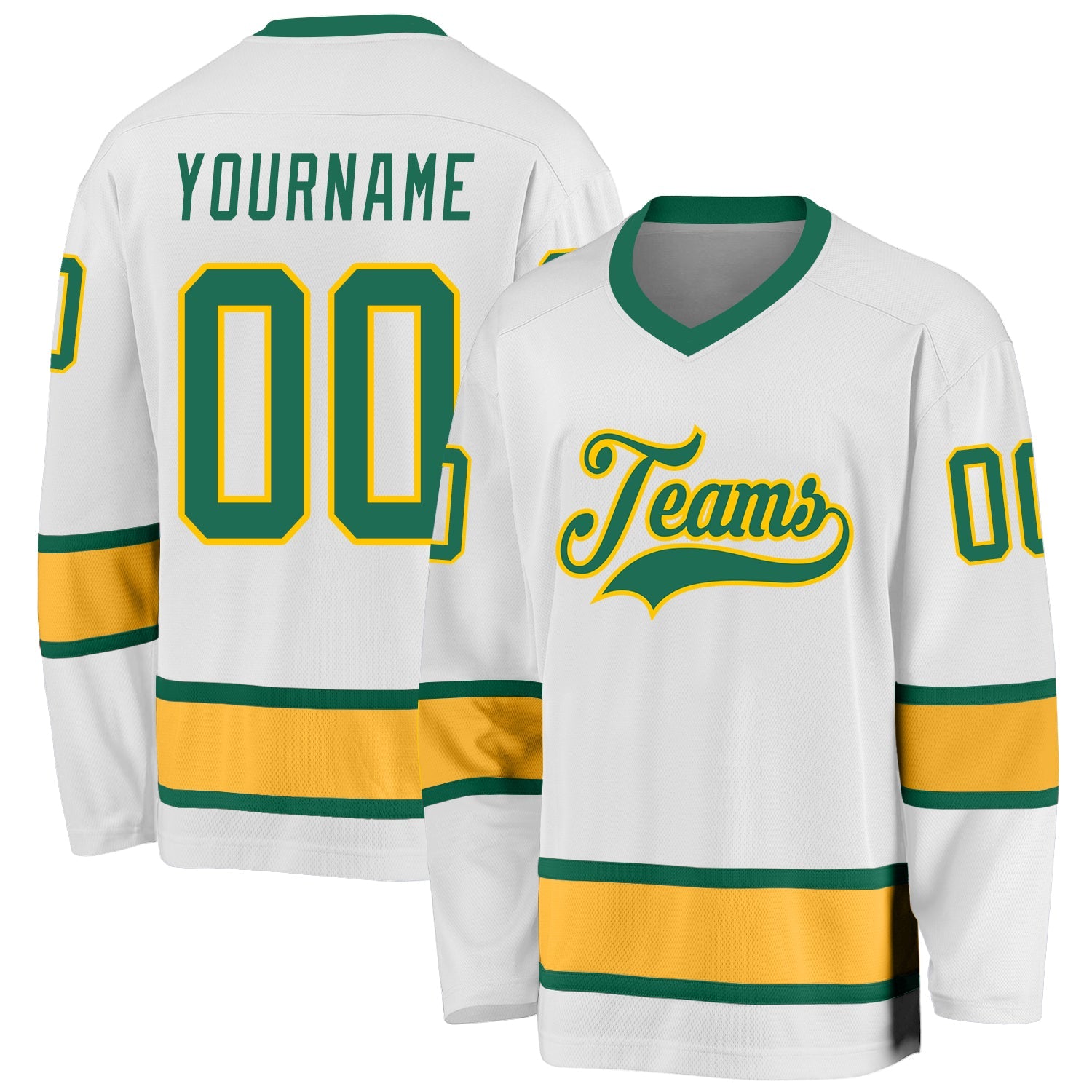 Custom White Kelly Green-Gold Hockey Jersey - Main View