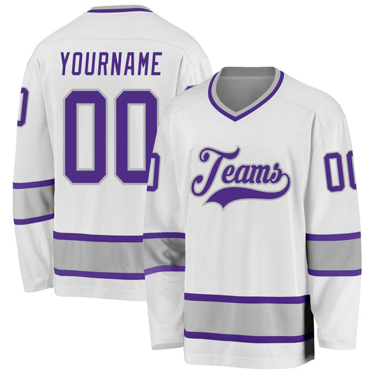 Custom White Purple-Gray Hockey Jersey - Main View