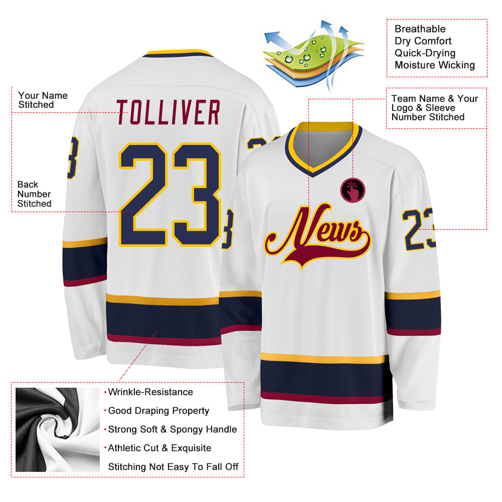 Custom White Navy-Maroon Hockey Jersey view 2