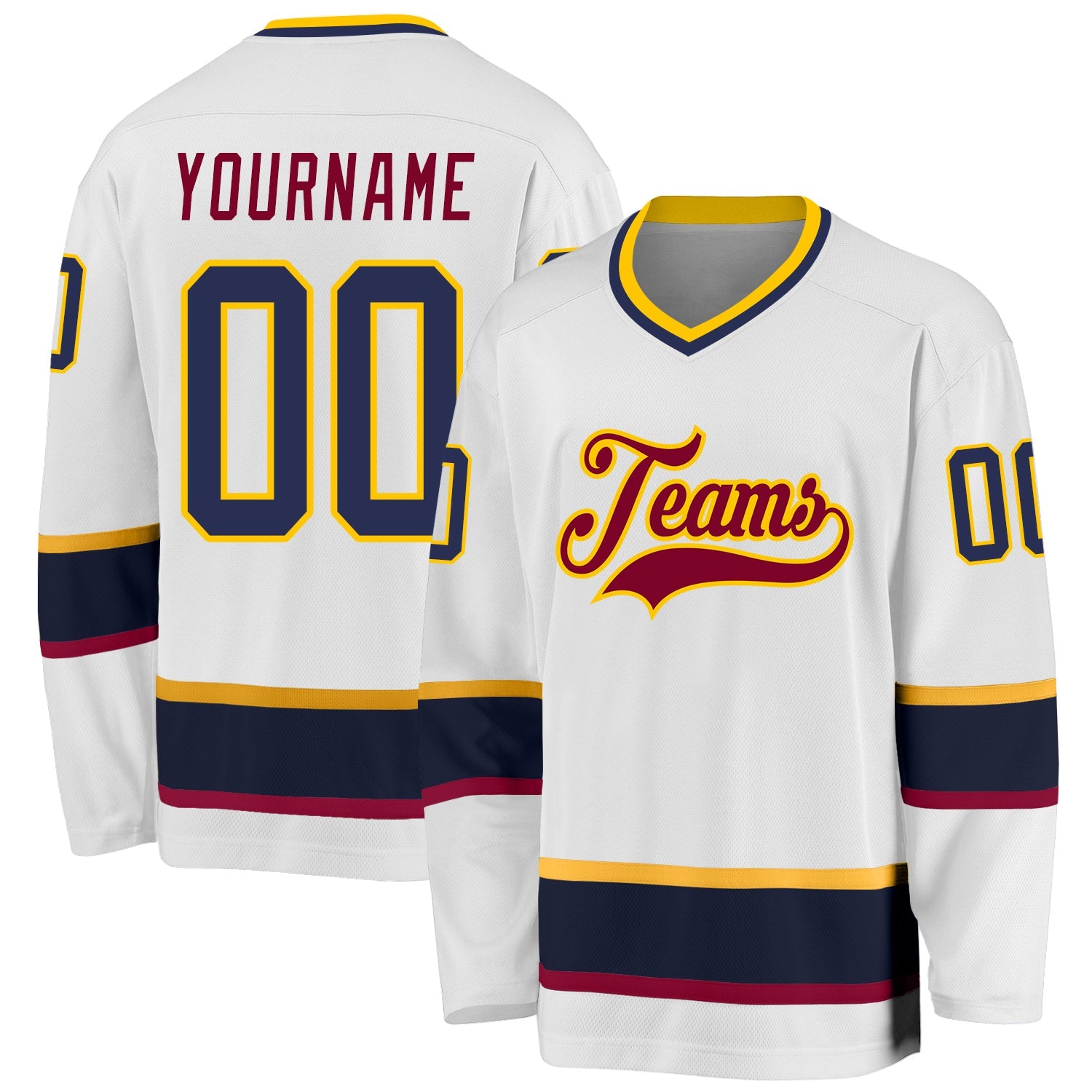 Custom White Navy-Maroon Hockey Jersey - Main View