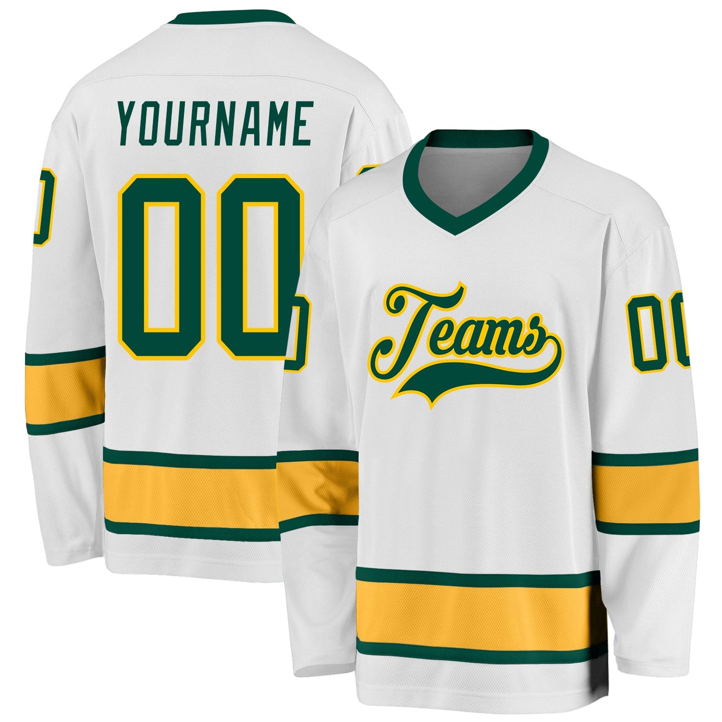 Custom White Green-Gold Hockey Jersey - Main View