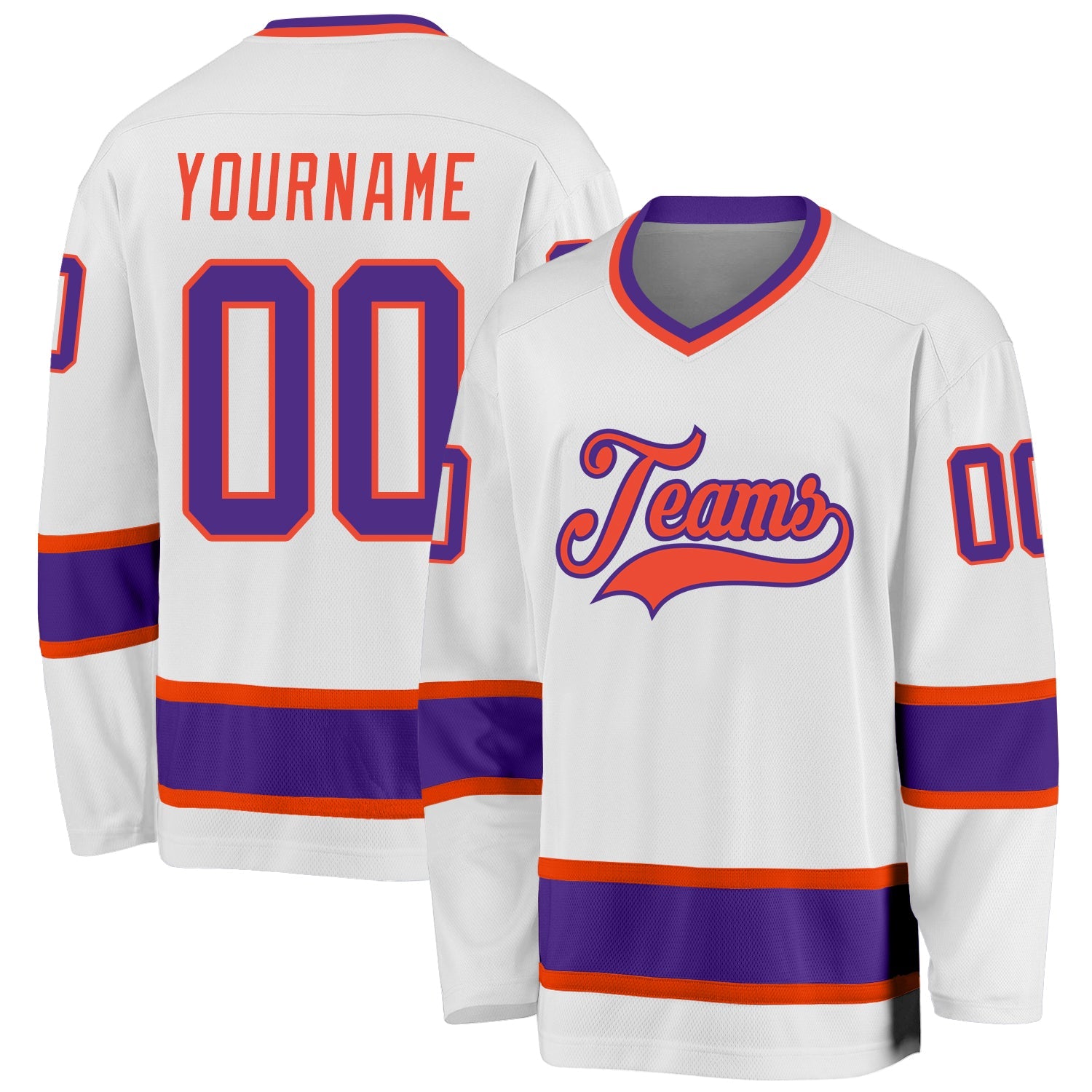 Custom White Purple-Orange Hockey Jersey - Main View