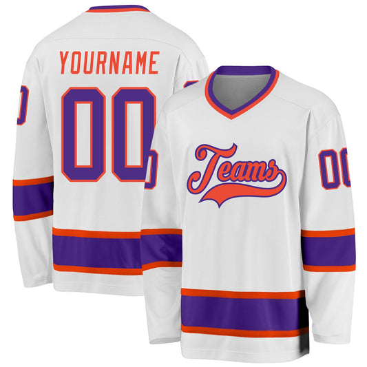 Custom White Purple-Orange Hockey Jersey - Main View
