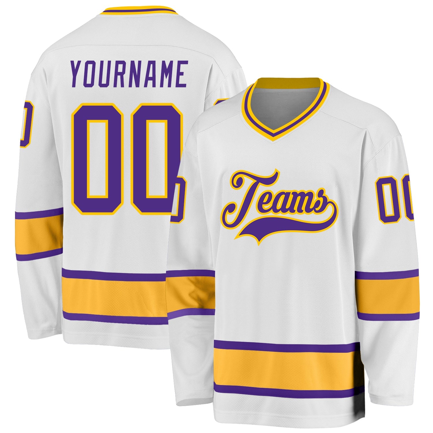 Custom White Purple-Gold Hockey Jersey - Main View