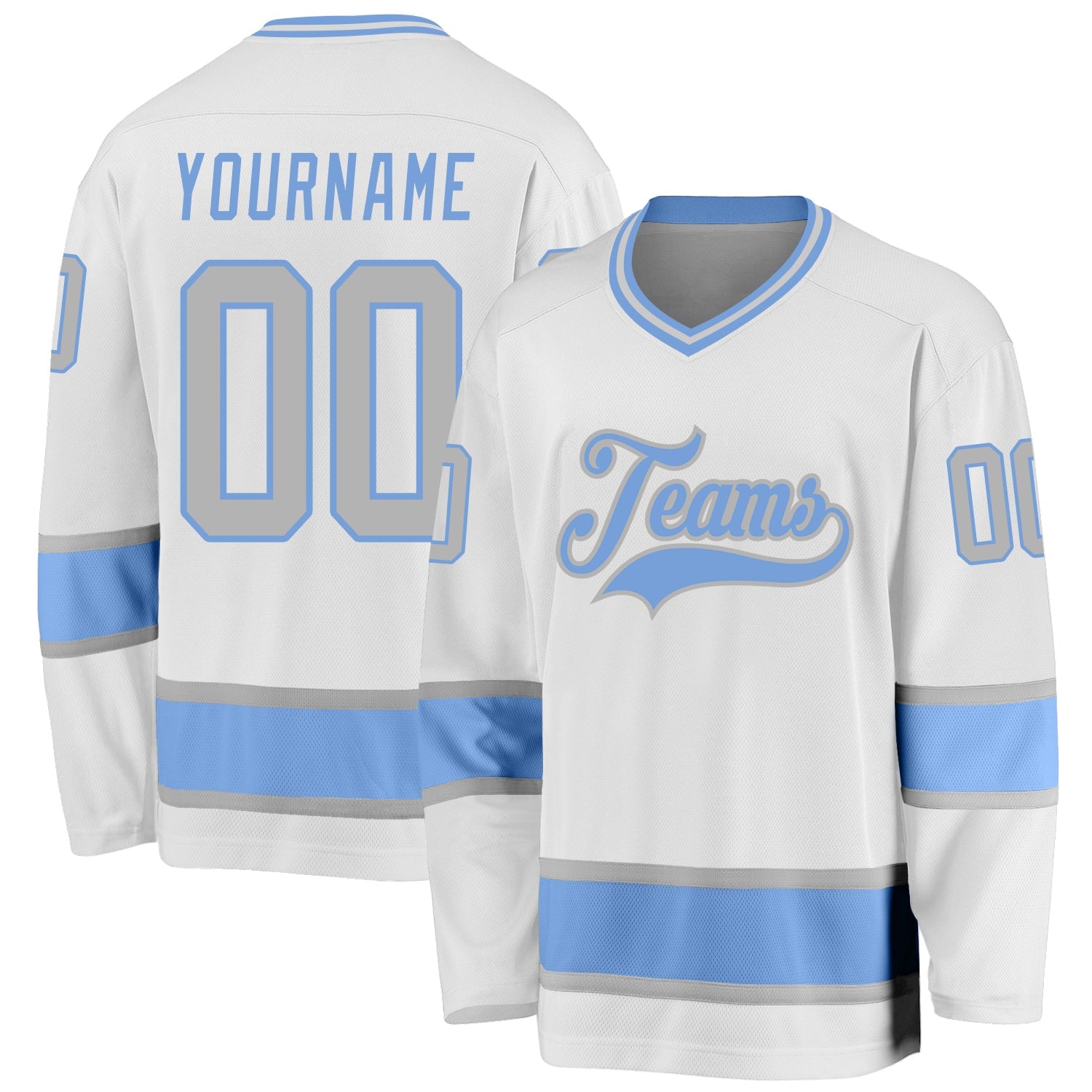 Custom White Gray-Light Blue Hockey Jersey - Main View
