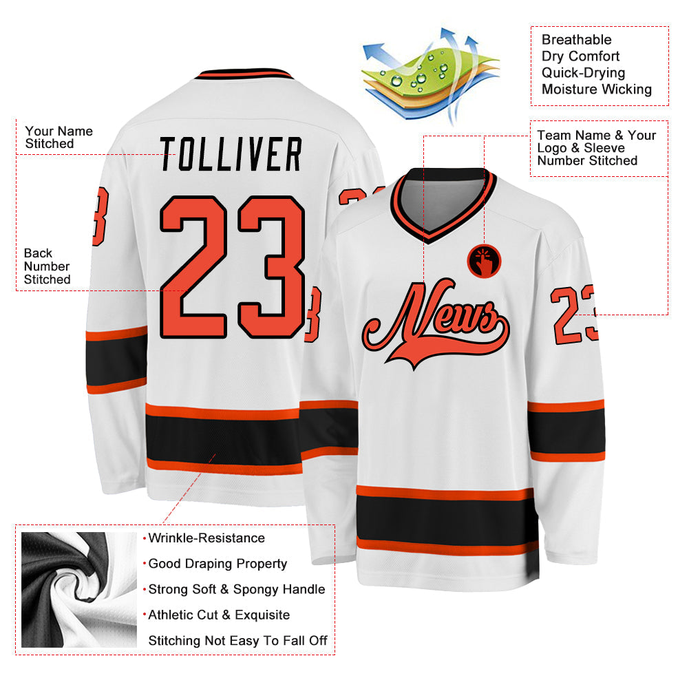 Custom White Orange-Black Hockey Jersey view 2