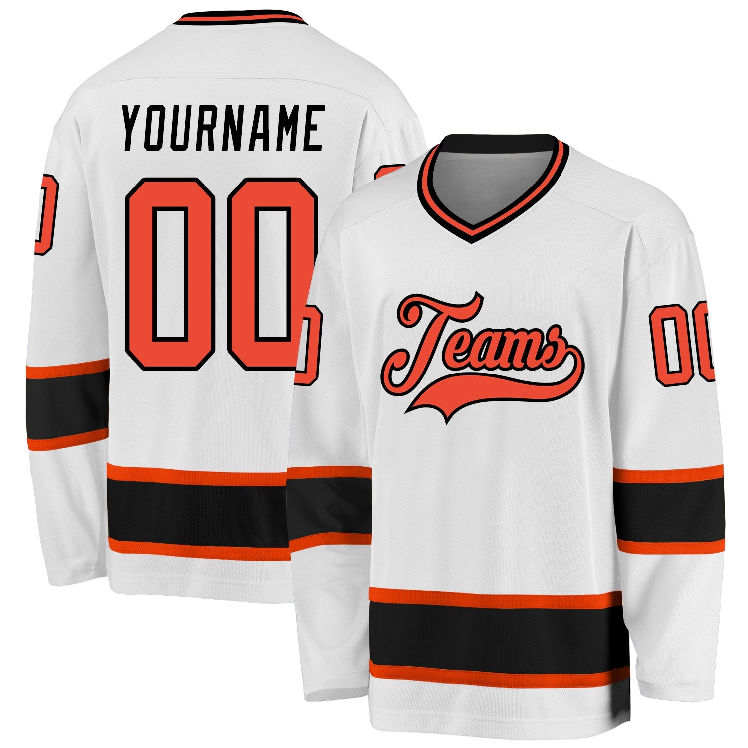 Custom White Orange-Black Hockey Jersey - Main View