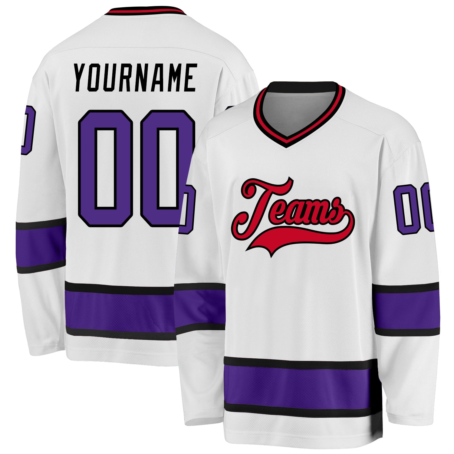 Custom White Purple-Black Hockey Jersey - Main View